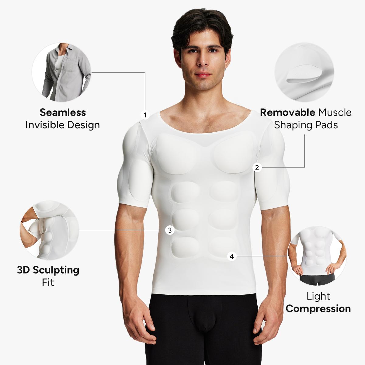 【Nebility】 Men&rsquo;s Invisible Seamless Muscle-Enhancing T-Shirt with Removable Muscle Pads and Light Compression Function, Suitable for Everyday Wear, Cosplay, and Special Occasions,fathersdaygift
