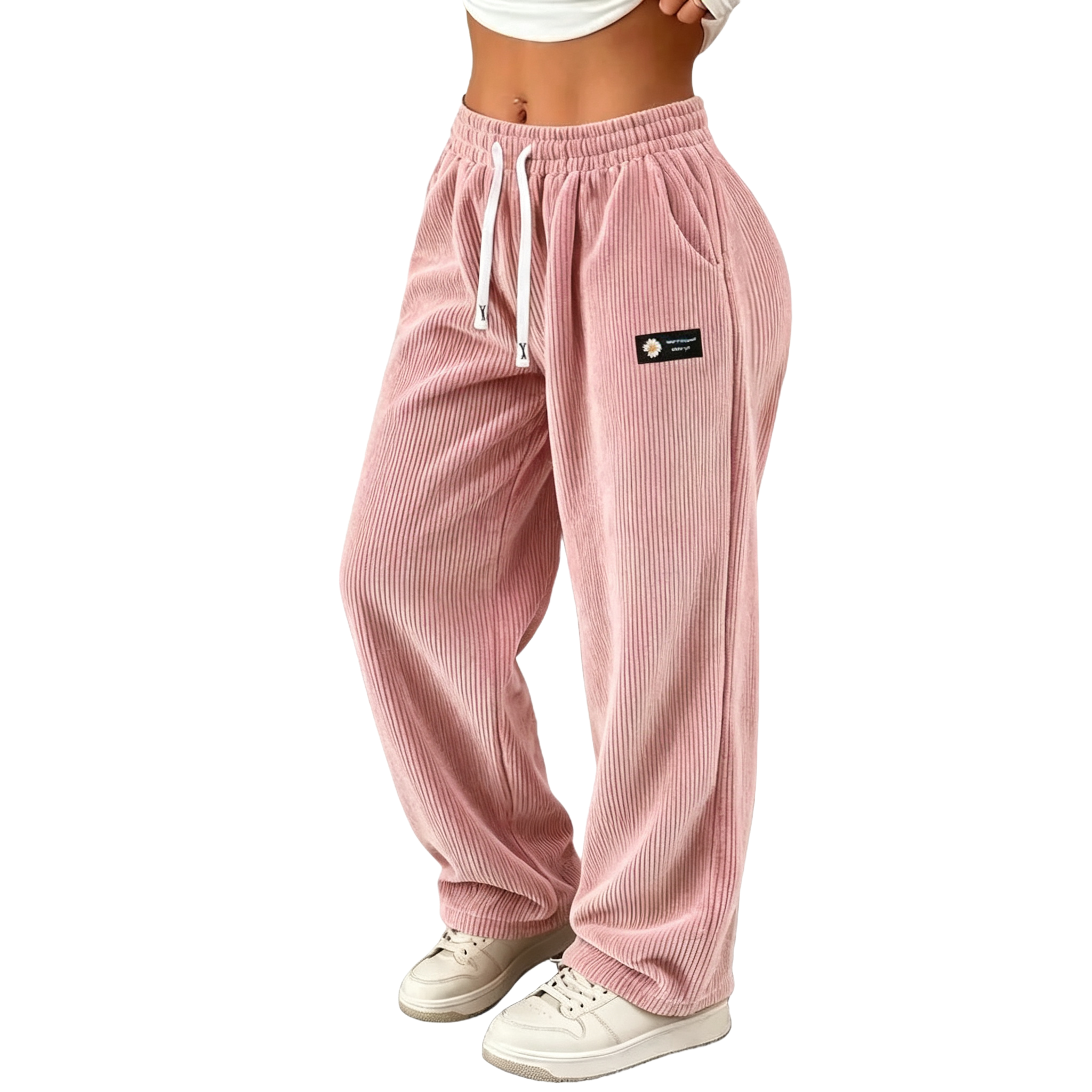 Women’s straight-leg corduroy casual pants with a fashionable drawstring waist