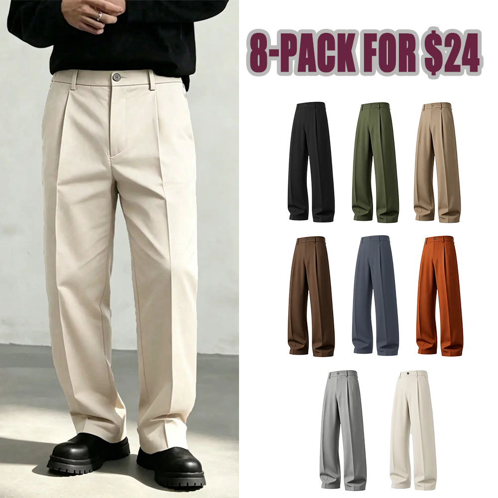 Men's cool‑touch fabric Business Casual Pants - High Waist, Loose Fit, Drapey Pleated Straight-Leg
