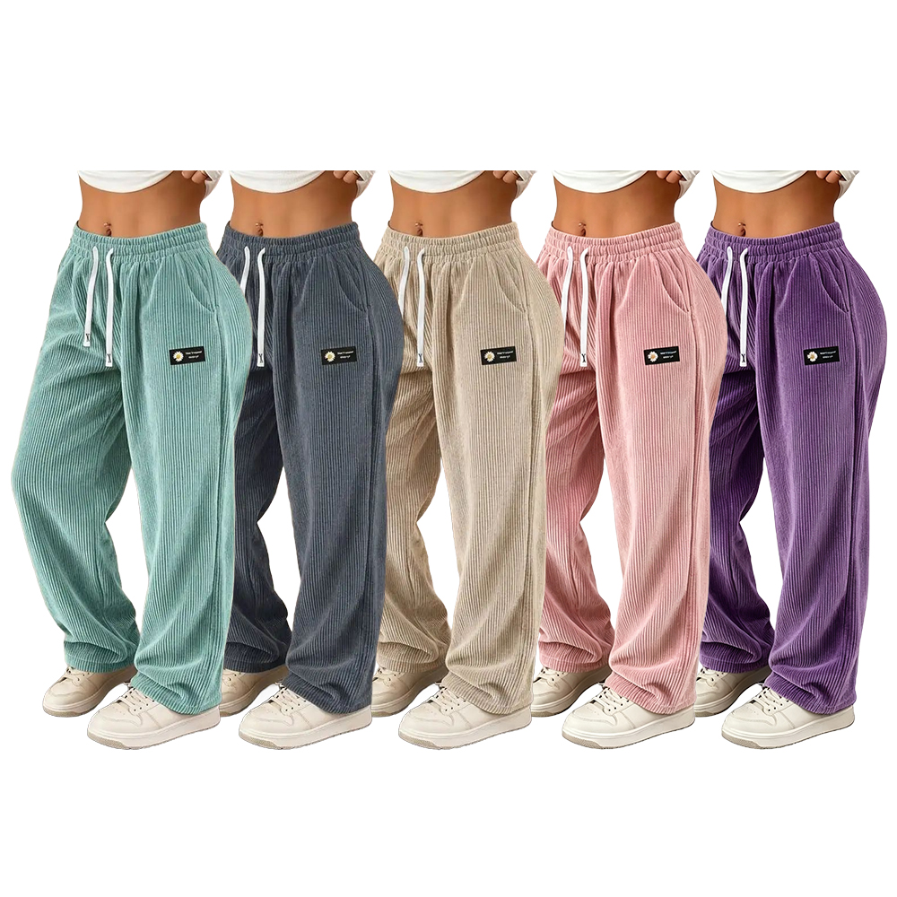 Women’s straight-leg corduroy casual pants with a fashionable drawstring waist