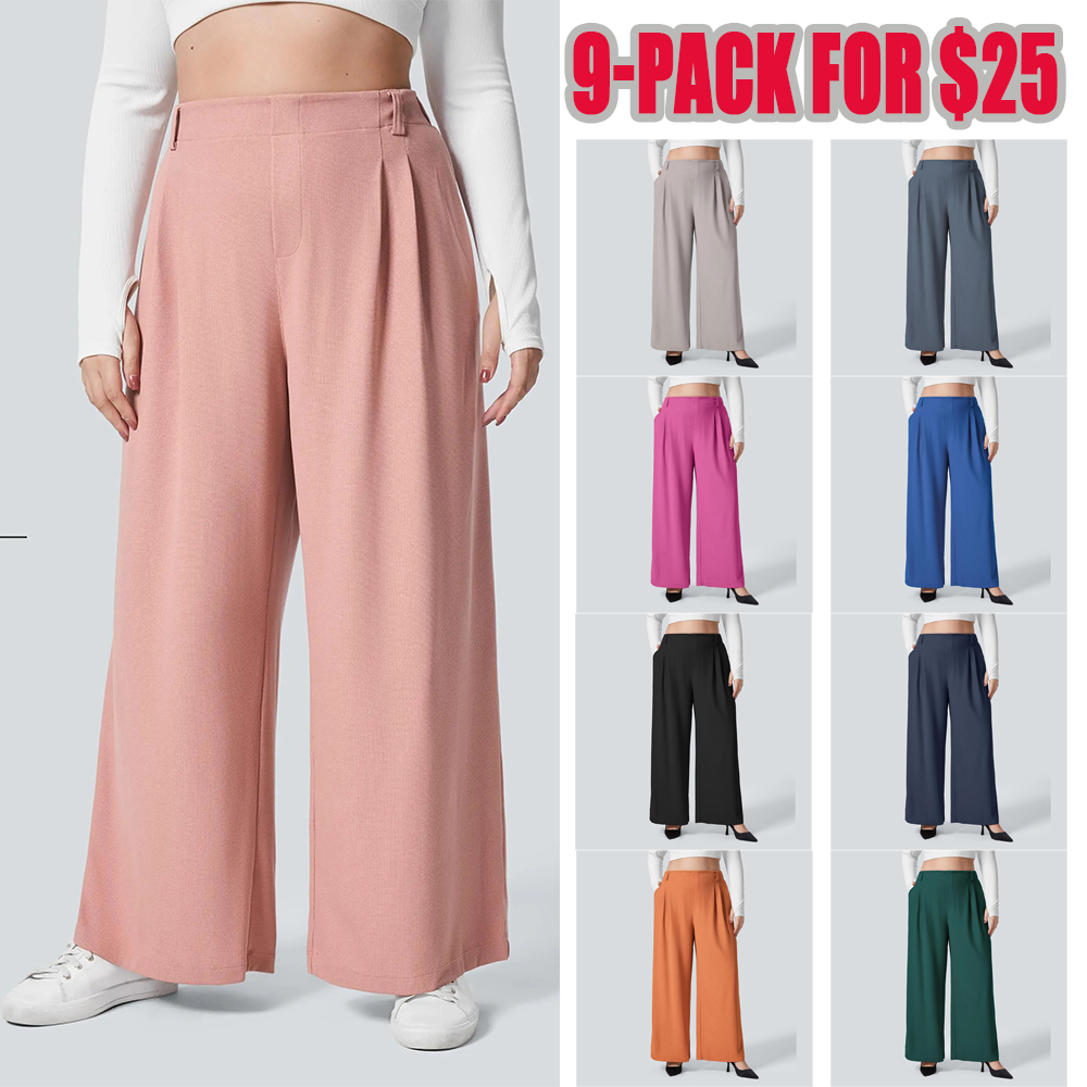 High Waisted Pocket Wide Leg Waffle Work Plus Size Pants