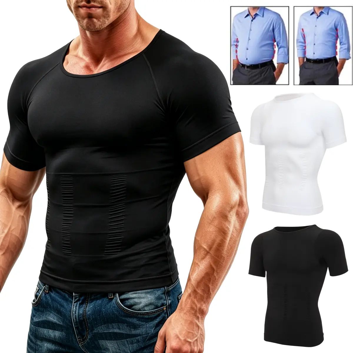Menswear Compression Body Shaper Shapewear Stretchy Short Sleeve Shirt Breathable Lightweight Comfy Workout Tank Top