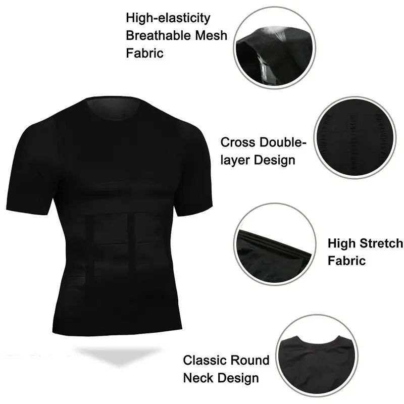 Menswear Compression Body Shaper Shapewear Stretchy Short Sleeve Shirt Breathable Lightweight Comfy Workout Tank Top