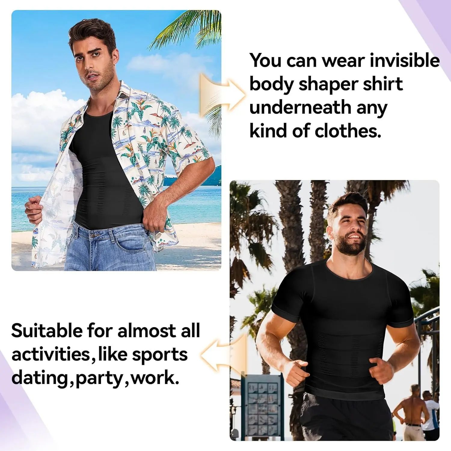 Menswear Compression Body Shaper Shapewear Stretchy Short Sleeve Shirt Breathable Lightweight Comfy Workout Tank Top