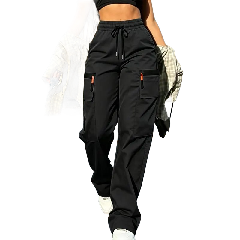 Women’s Cargo Pants — Solid Color, Anti-theft Zipper Pocket Design