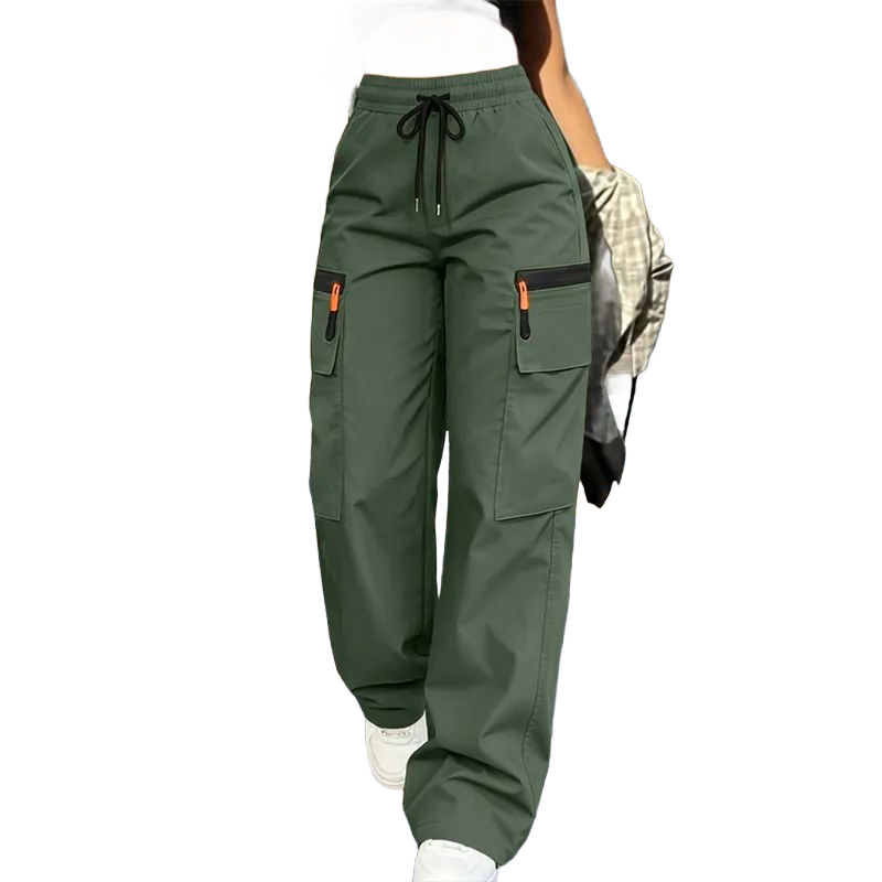 Women’s Cargo Pants — Solid Color, Anti-theft Zipper Pocket Design