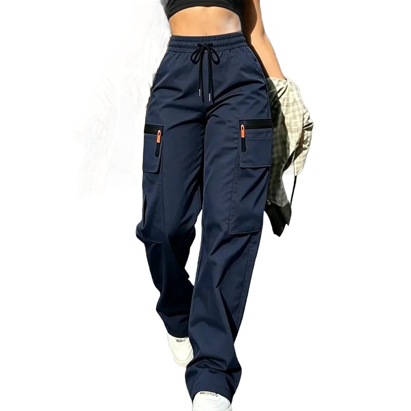 Women’s Cargo Pants — Solid Color, Anti-theft Zipper Pocket Design