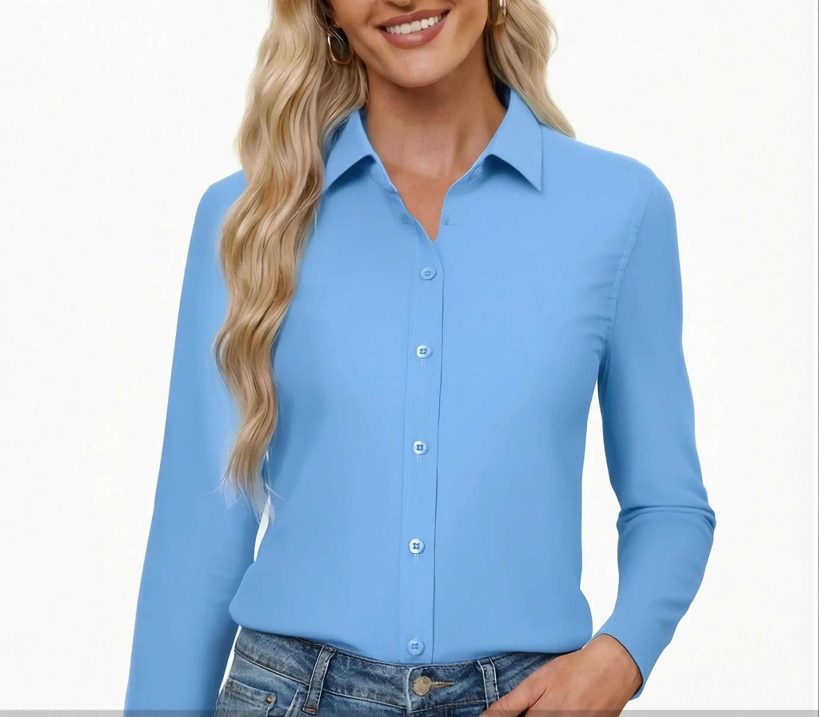 Button Down Dress Shirts for Women Long Sleeve Classic Fit