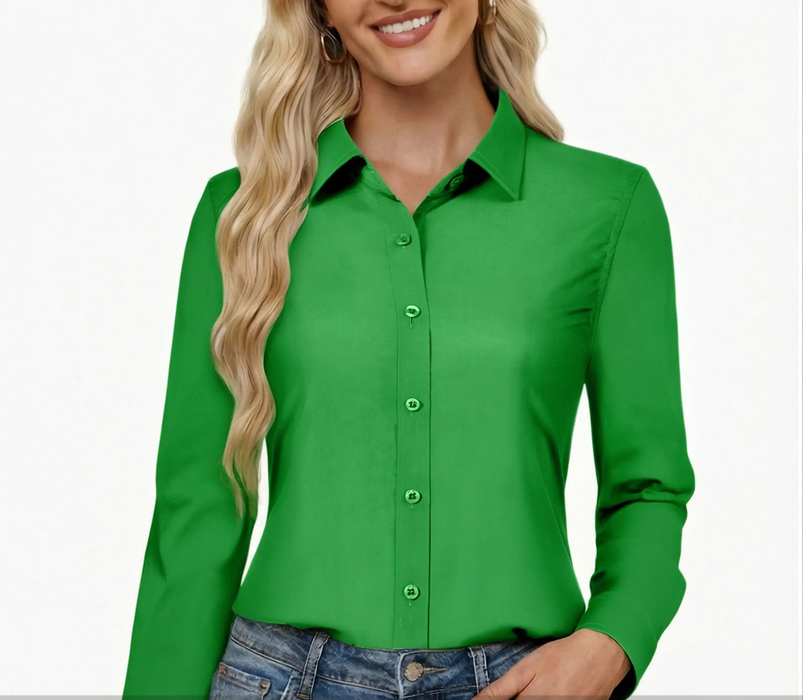 Button Down Dress Shirts for Women Long Sleeve Classic Fit