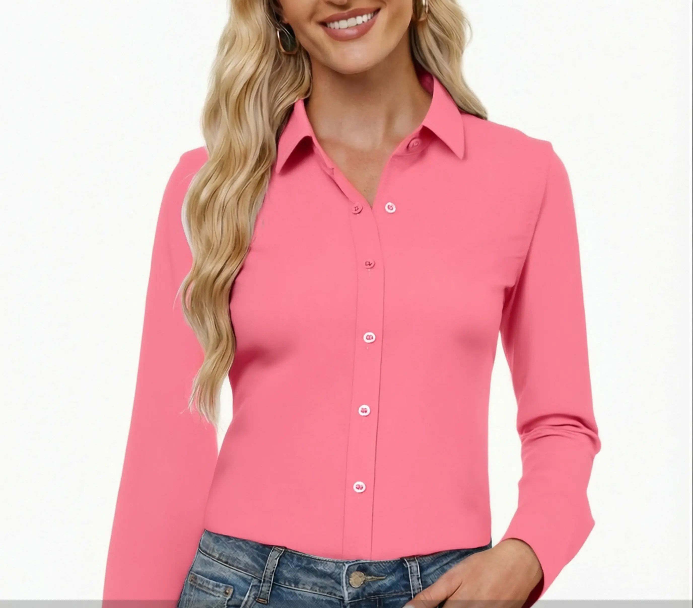 Button Down Dress Shirts for Women Long Sleeve Classic Fit