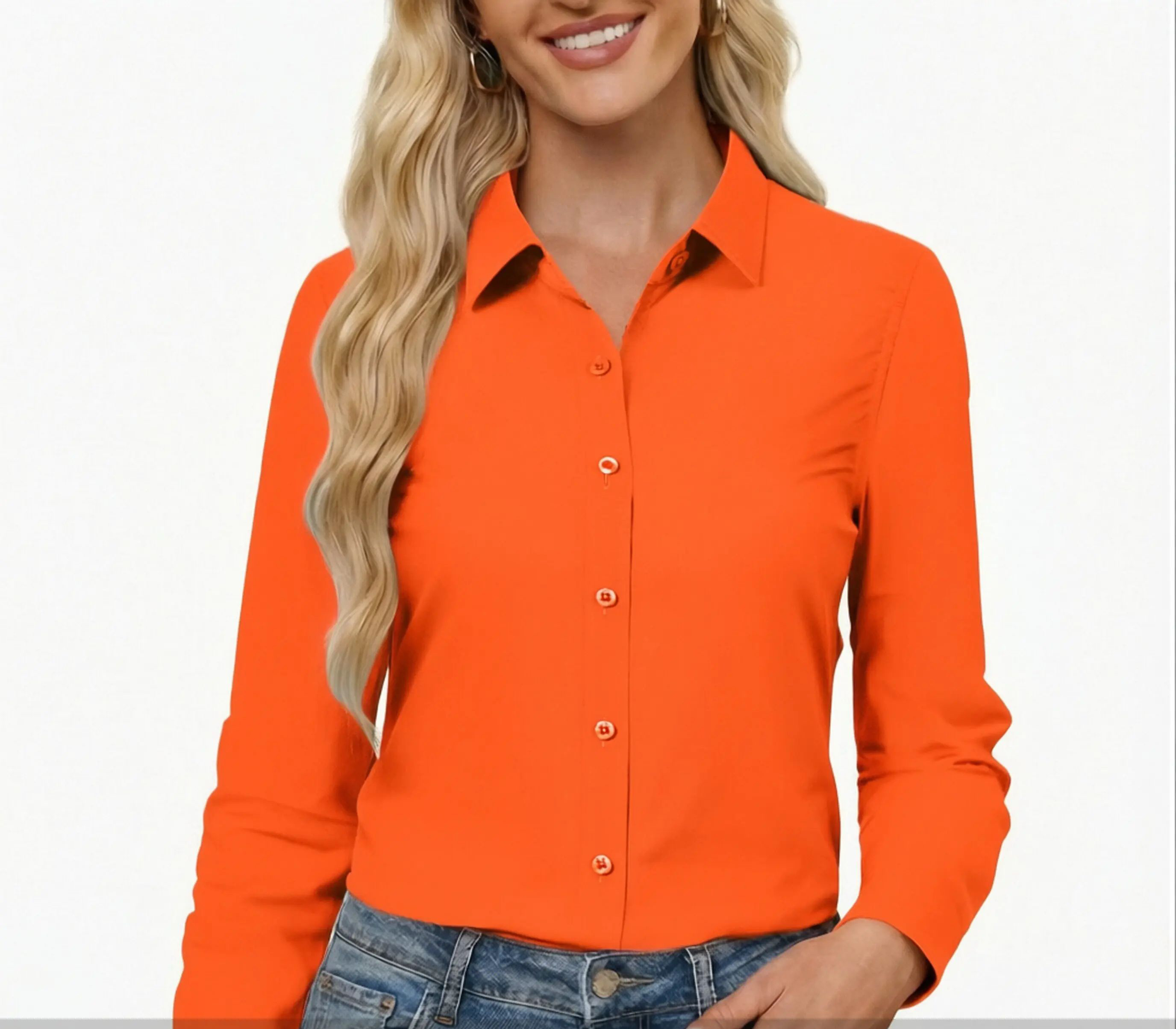 Button Down Dress Shirts for Women Long Sleeve Classic Fit