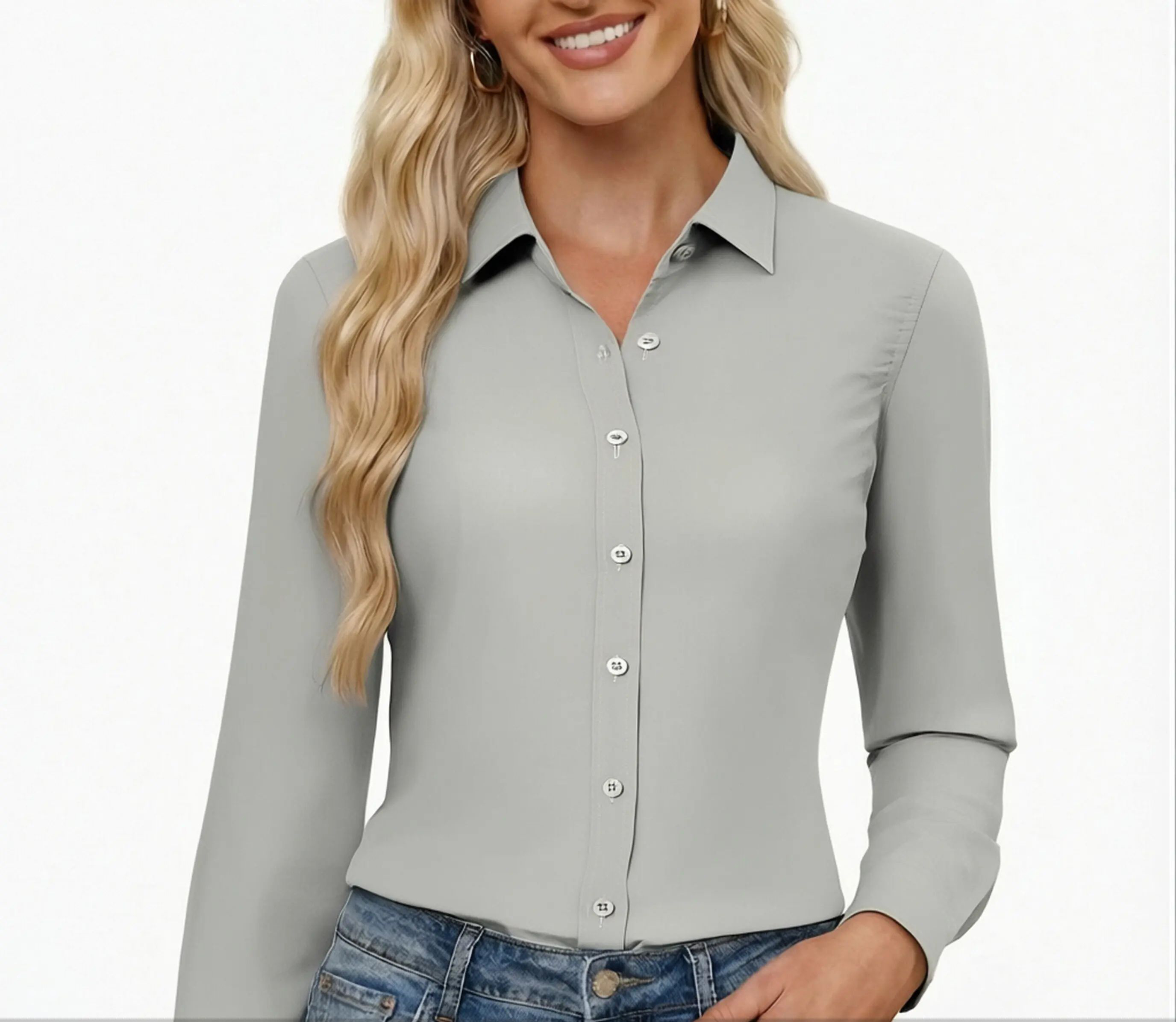 Button Down Dress Shirts for Women Long Sleeve Classic Fit