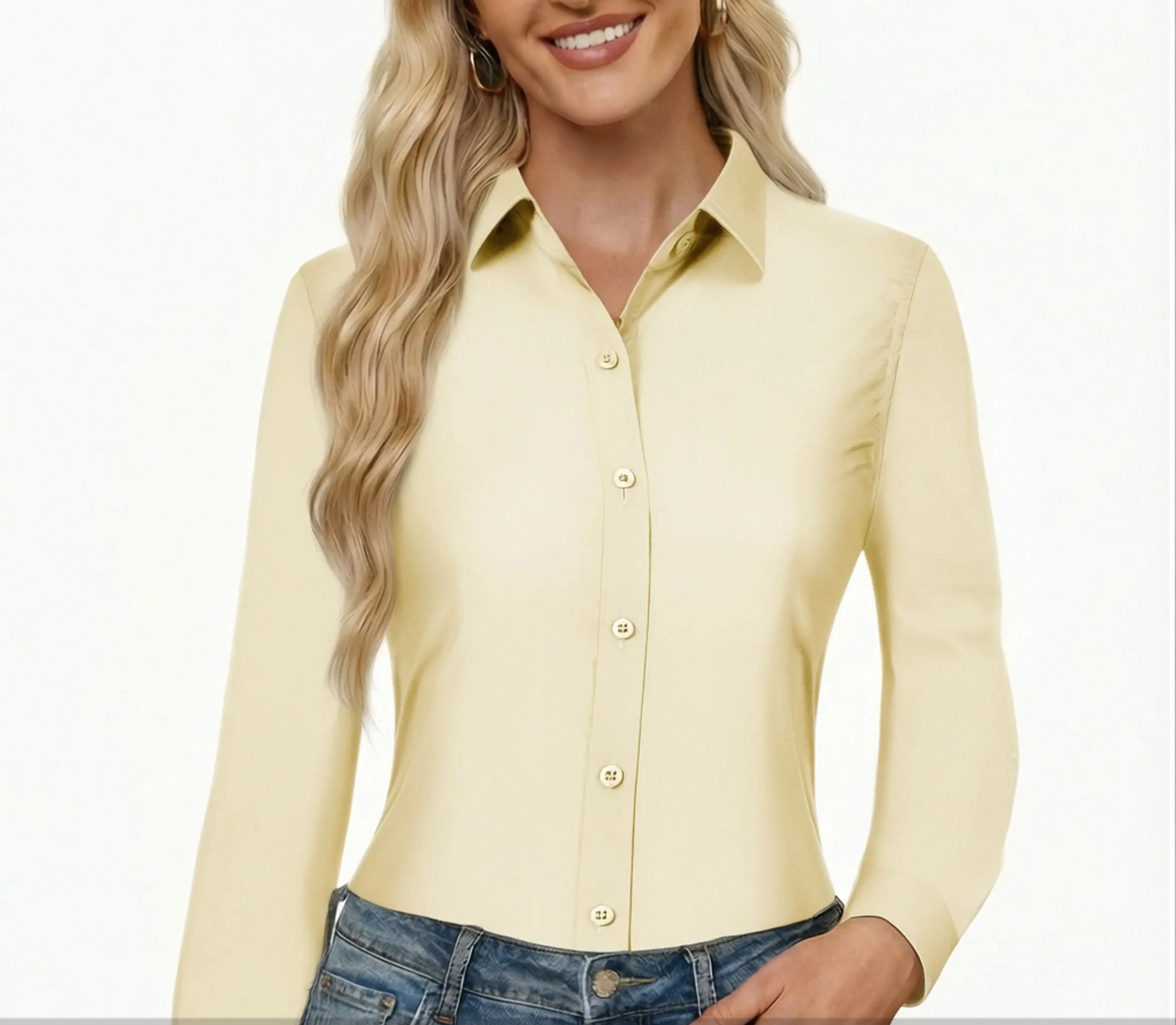 Button Down Dress Shirts for Women Long Sleeve Classic Fit