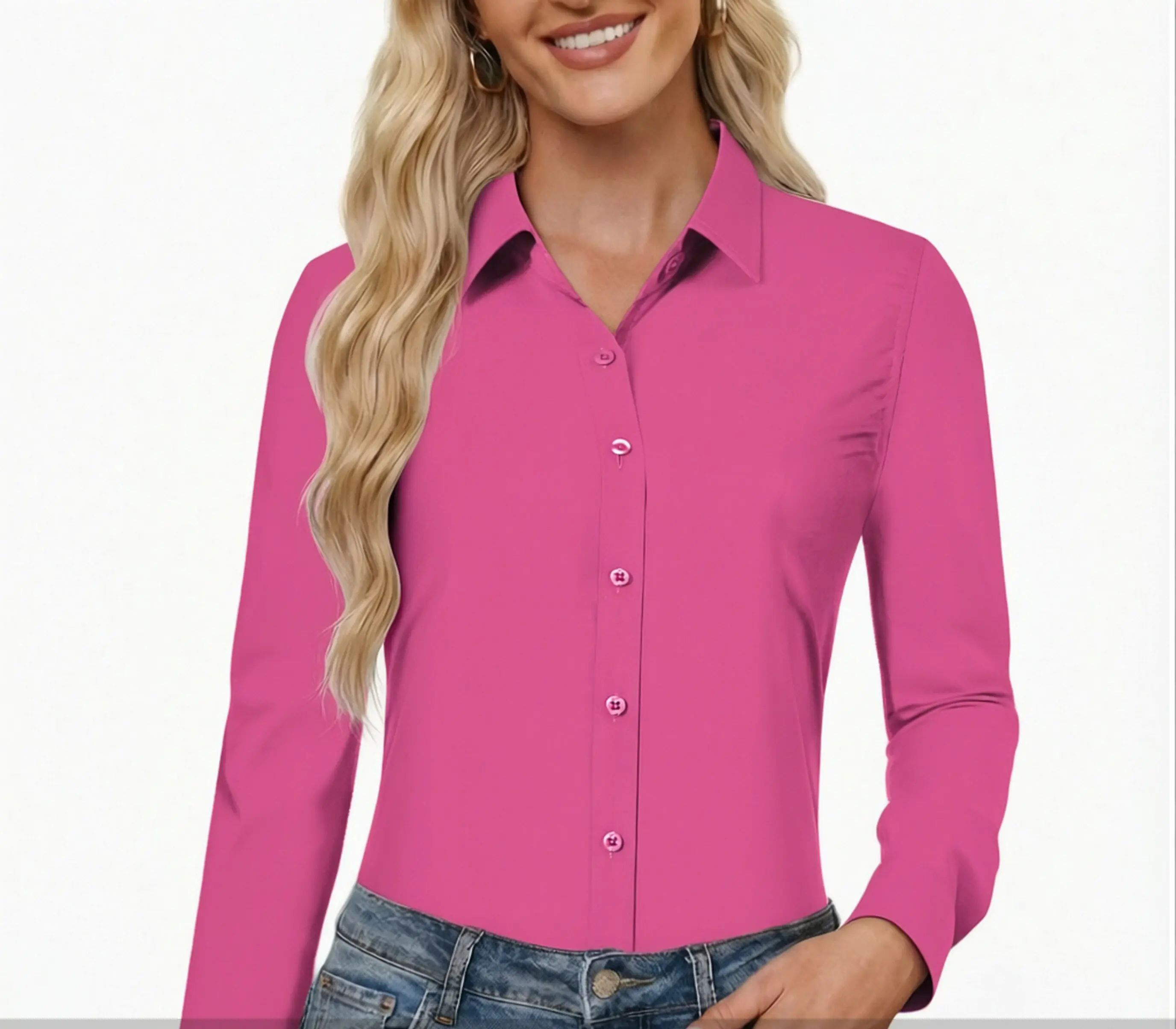 Button Down Dress Shirts for Women Long Sleeve Classic Fit