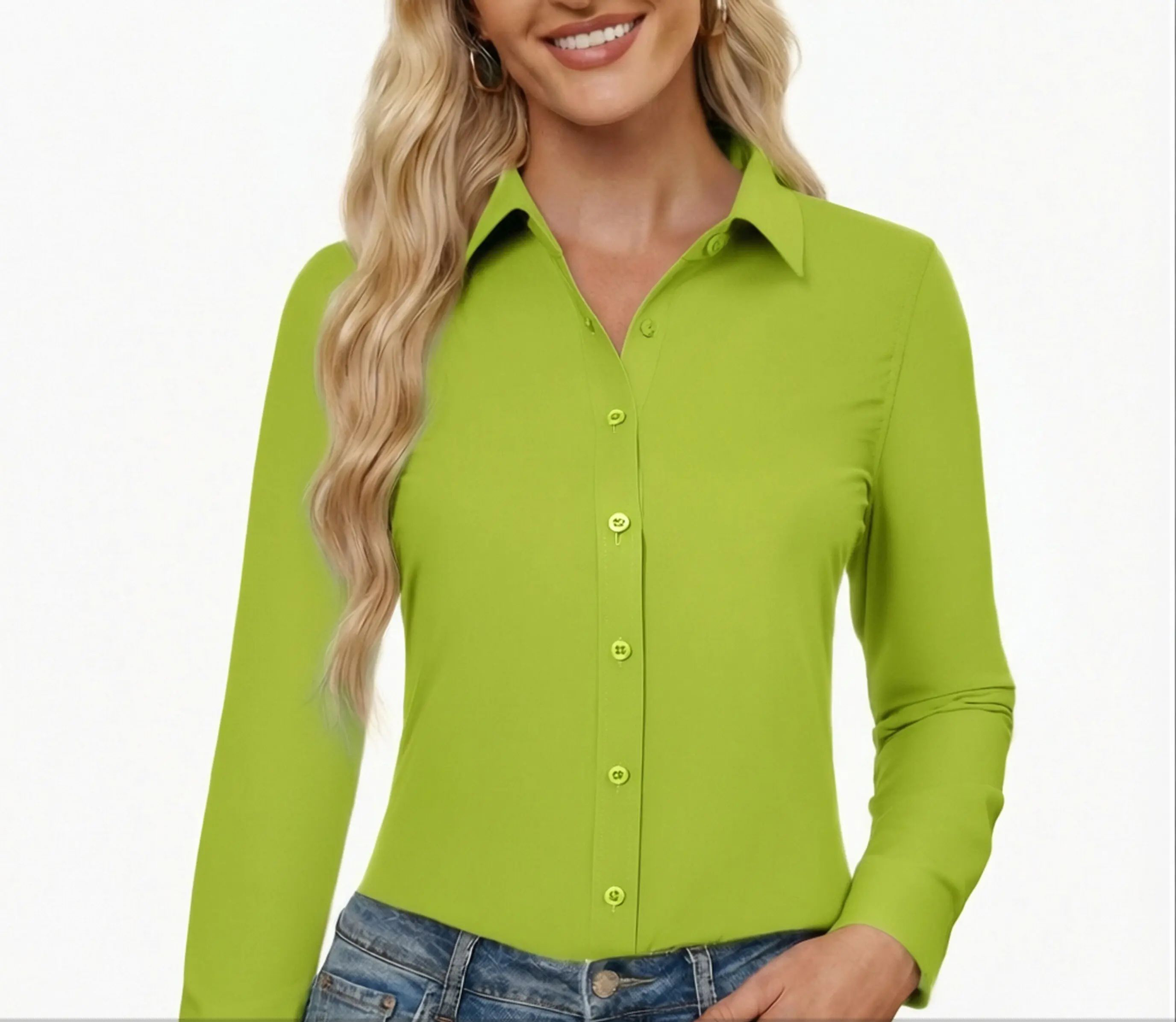 Button Down Dress Shirts for Women Long Sleeve Classic Fit