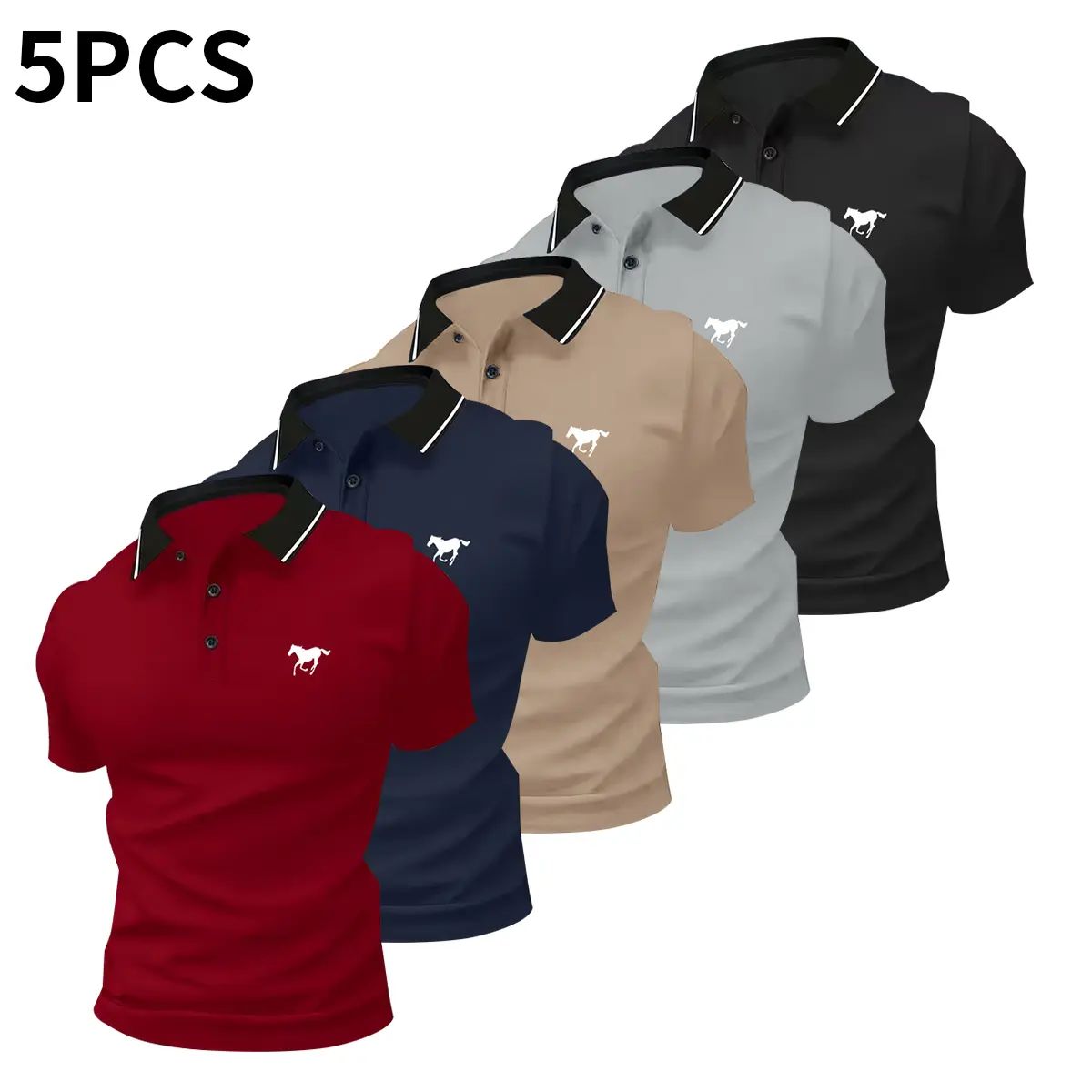 Men’s polo shirt set, casual men’s polo shirt, solid color buttoned basic style