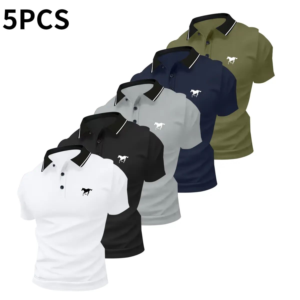 Men’s polo shirt set, casual men’s polo shirt, solid color buttoned basic style