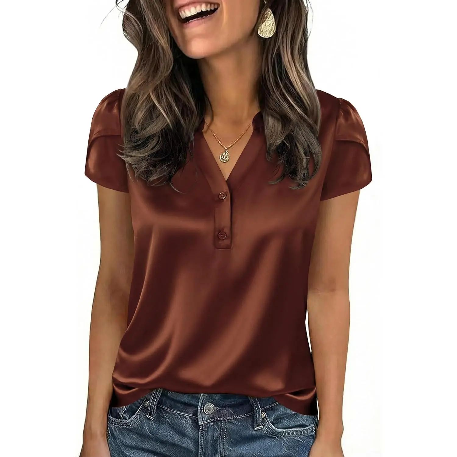 Women Satin Blouse for Women Business Work Tops