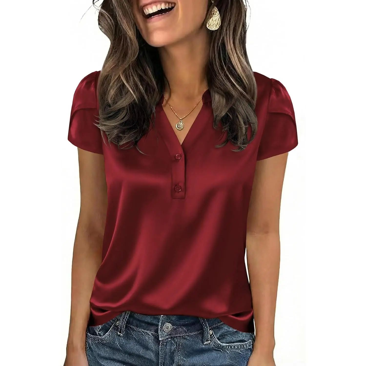 Women Satin Blouse for Women Business Work Tops