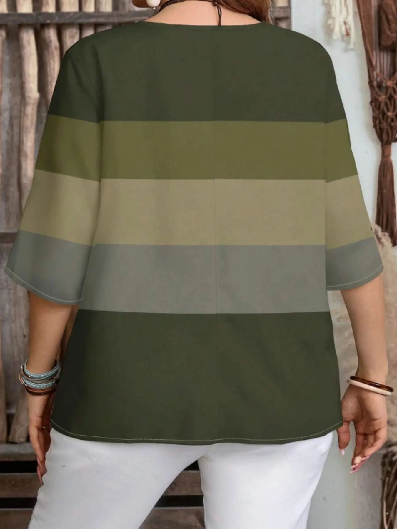 Plus Size Women's Color Block Chic Casual Loose Short Sleeve Blouse Shirt