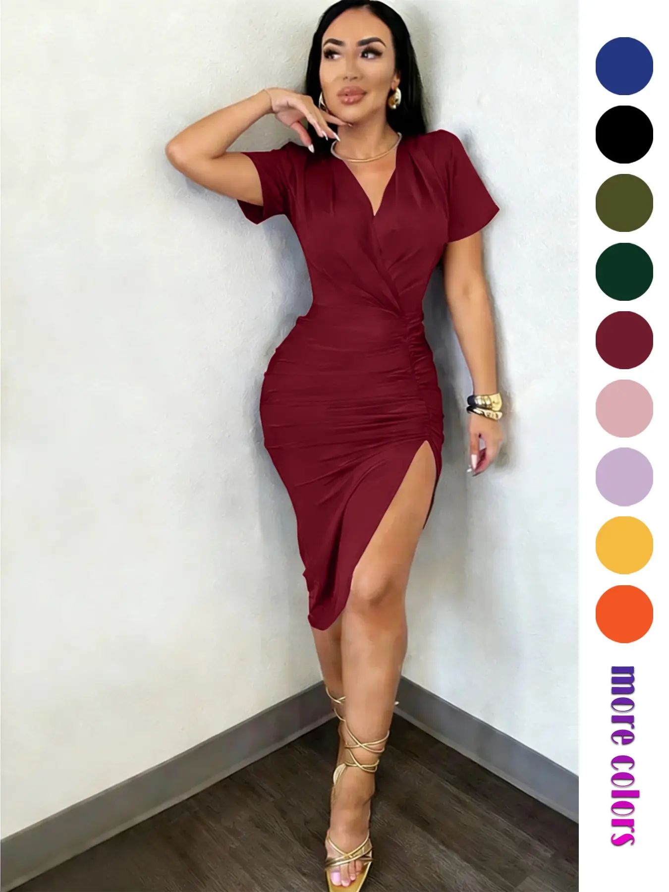 Elegant Pleated Collar Bodycon Fit Dress