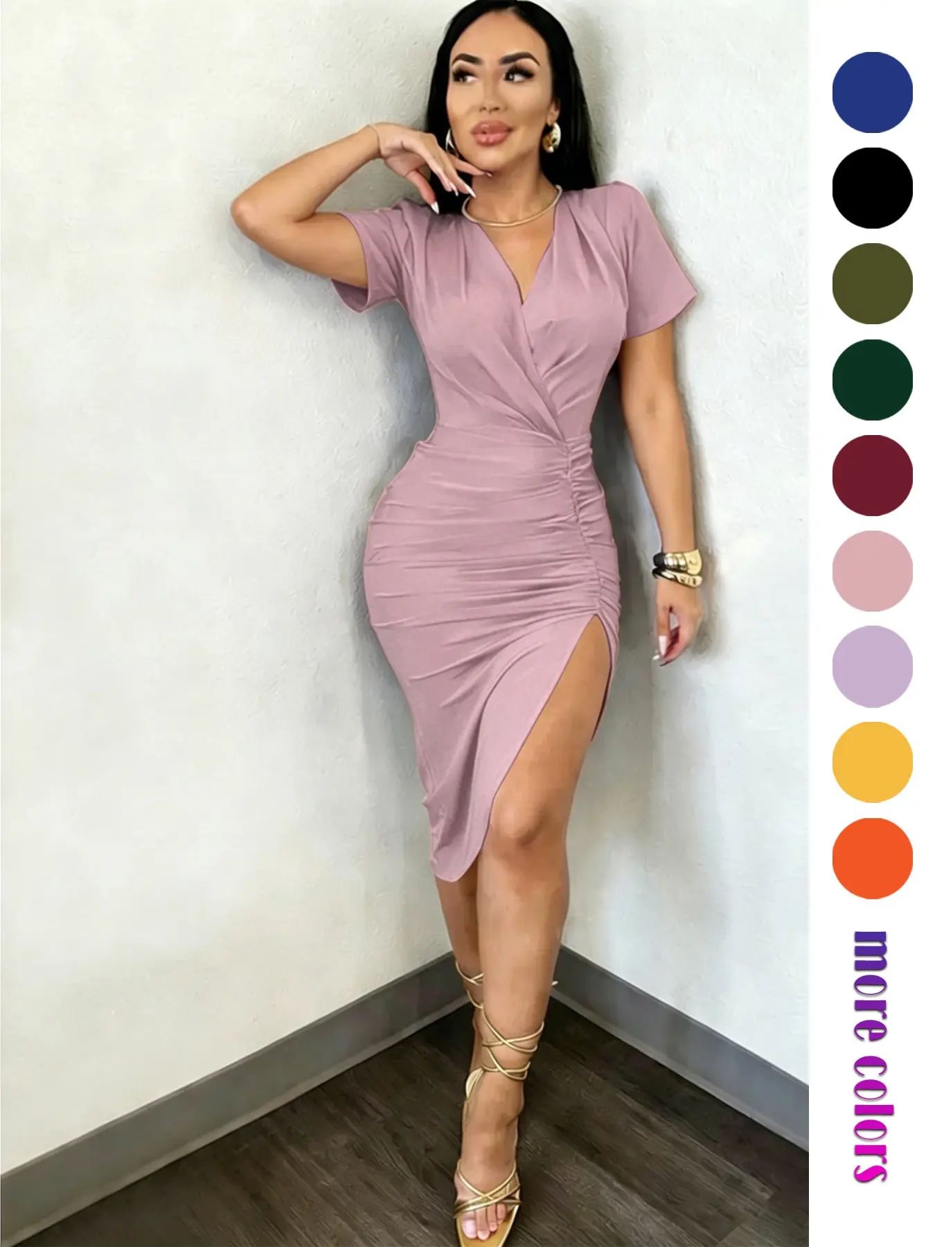Elegant Pleated Collar Bodycon Fit Dress