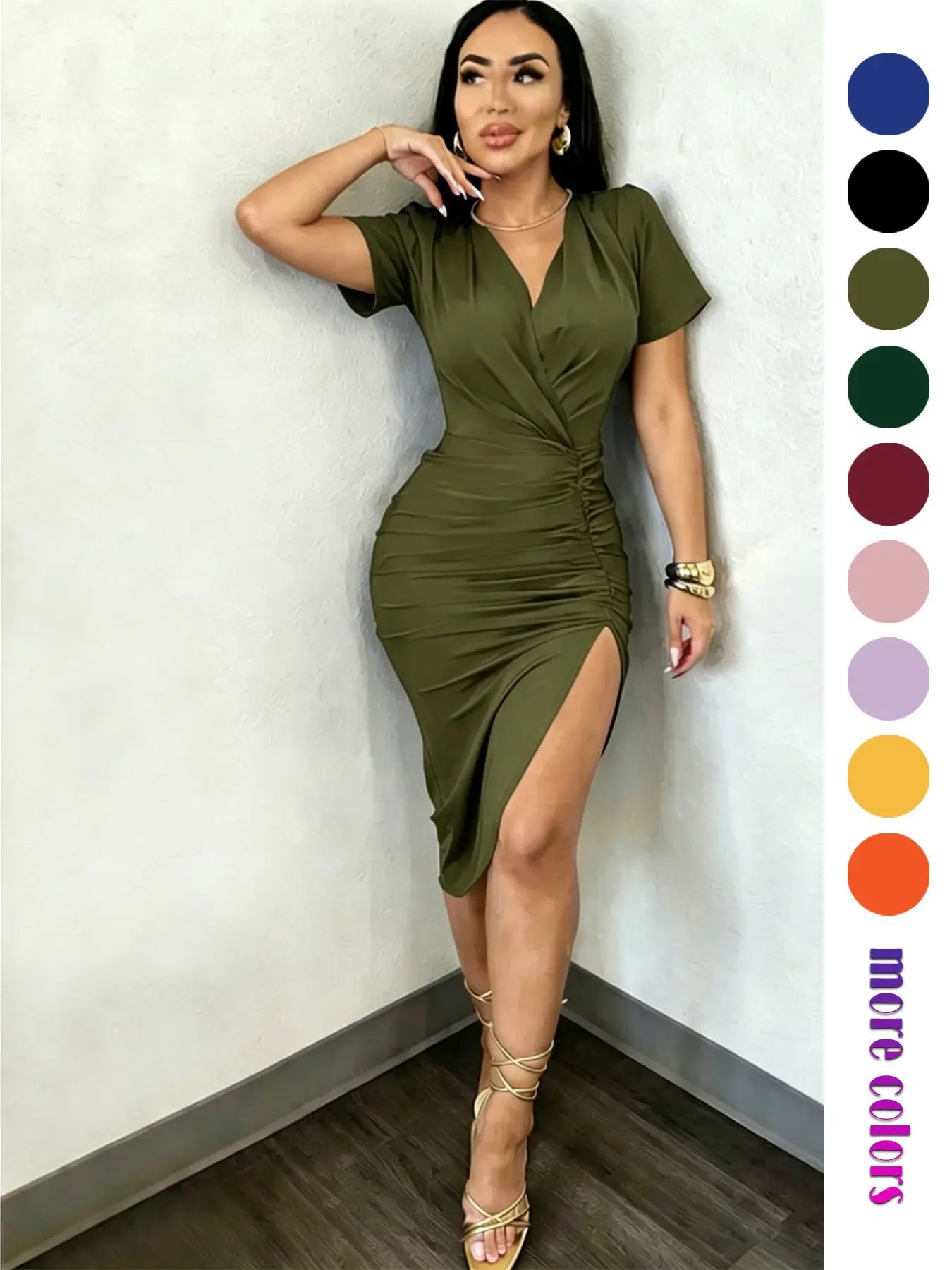 Elegant Pleated Collar Bodycon Fit Dress