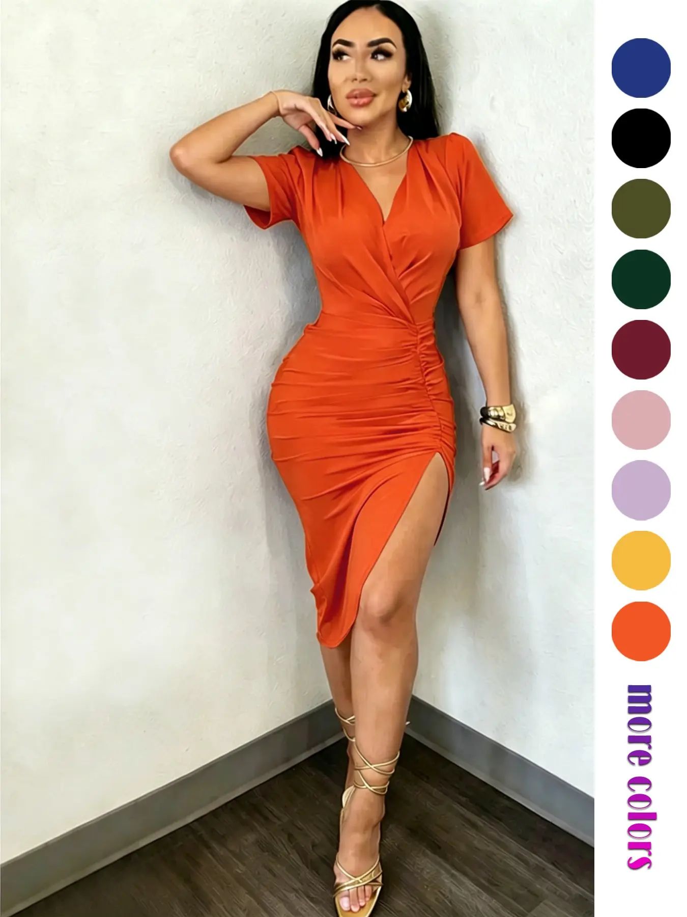 Elegant Pleated Collar Bodycon Fit Dress