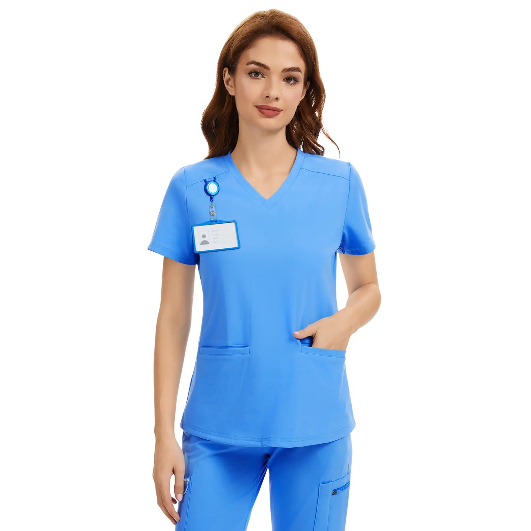 4-Way Stretch Scrub Tops - V-Neck, Wrinkle & Breathable, with 2 Pockets