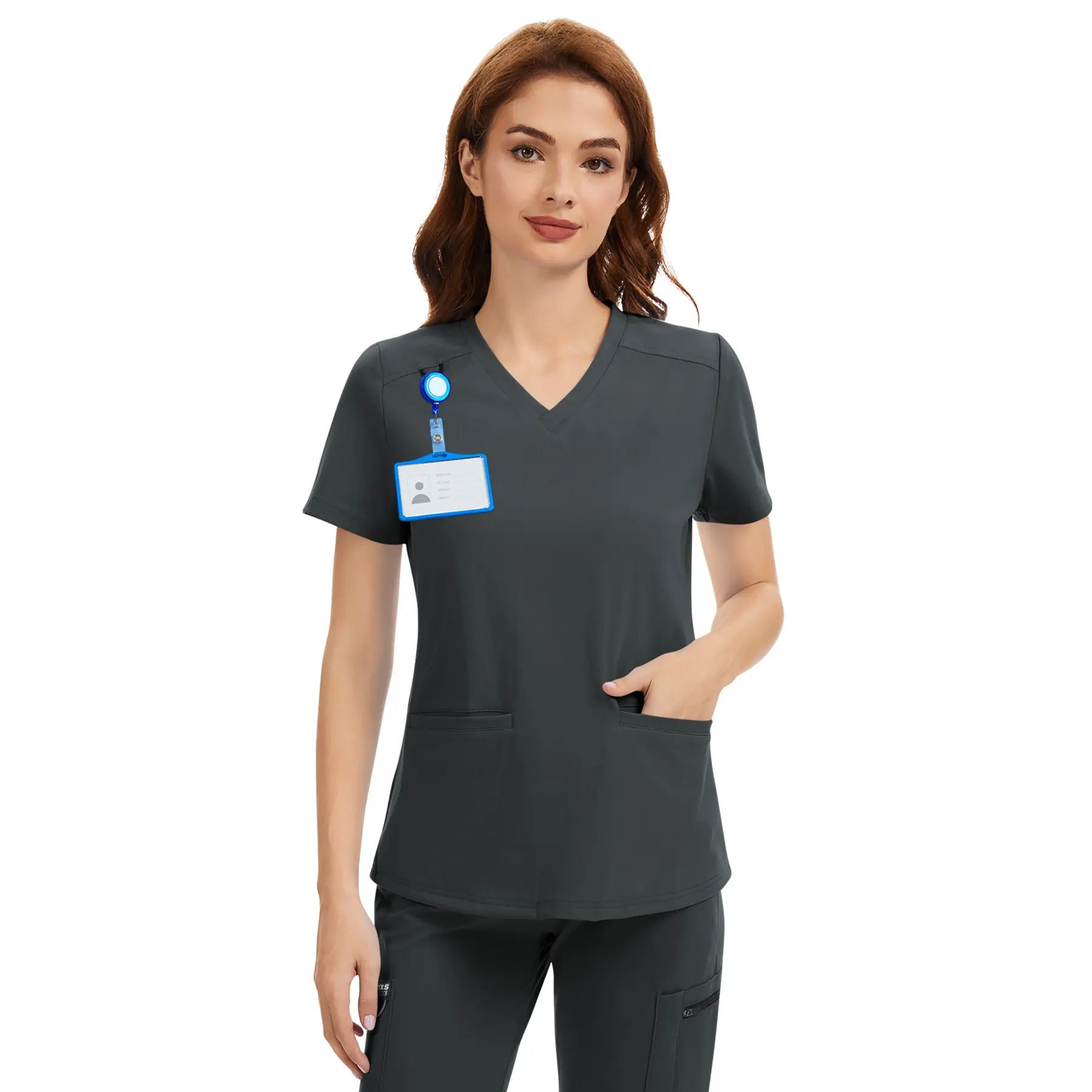 4-Way Stretch Scrub Tops - V-Neck, Wrinkle & Breathable, with 2 Pockets
