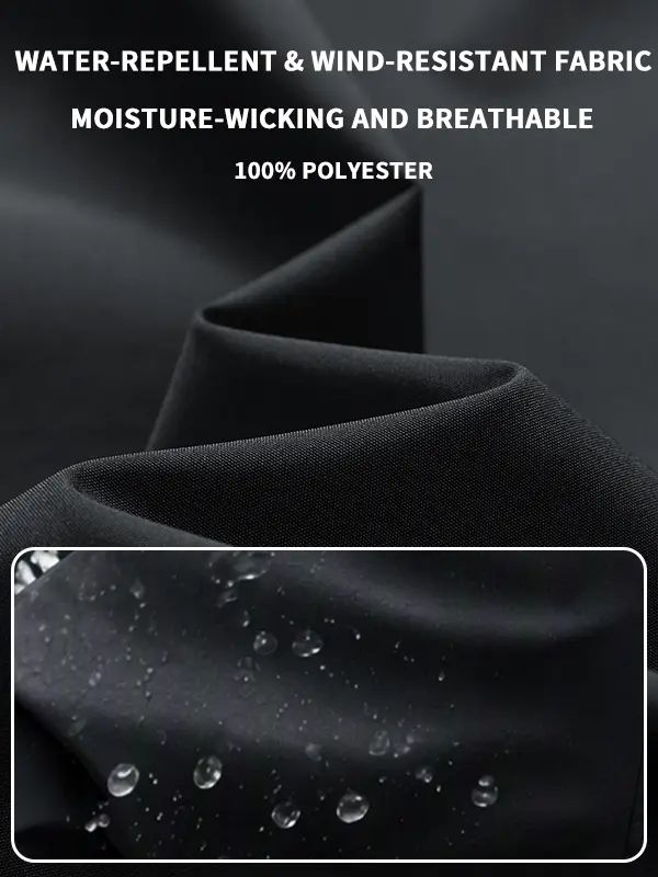 Men’s Loose-Fit Hooded Windproof Waterproof Polyester Plain Long-Sleeve Tops - Adjustable Drawstring Hem, Zipper Closure