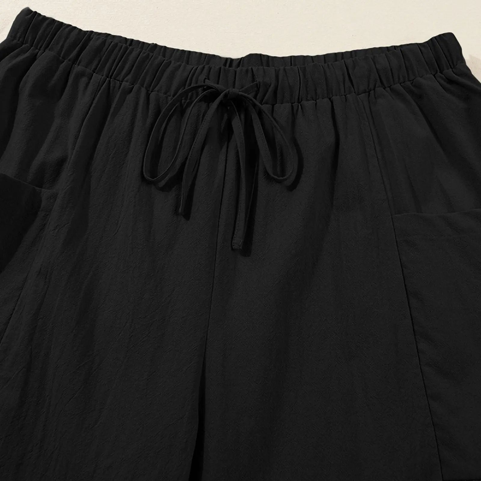 Womens Plus Size Wide Leg Pants Elastic Waist Drawstring