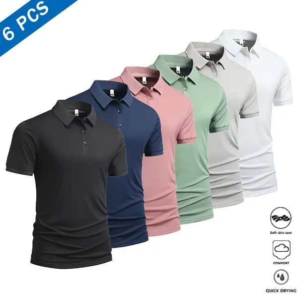 Men's Summer 6-Pack Short Sleeve Quick Dry Menswear Polo Shirts - Soft