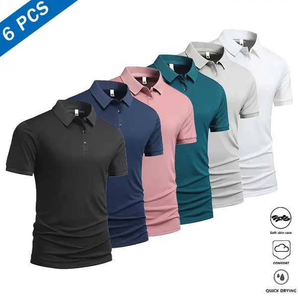 Men's Summer 6-Pack Short Sleeve Quick Dry Menswear Polo Shirts - Soft