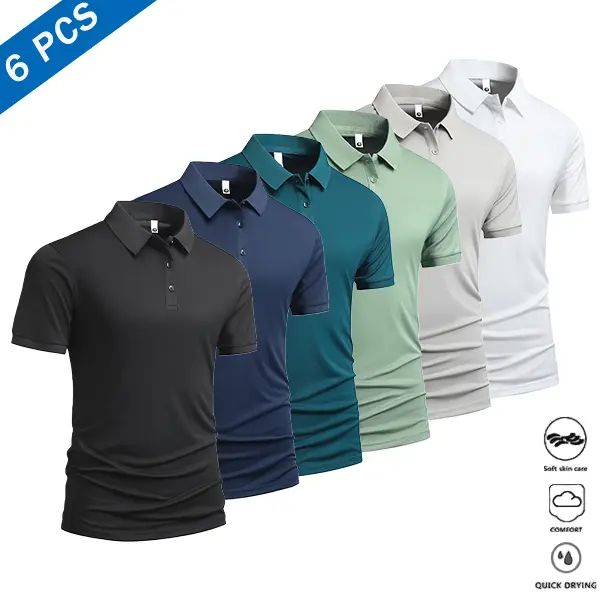 Men's Summer 6-Pack Short Sleeve Quick Dry Menswear Polo Shirts - Soft