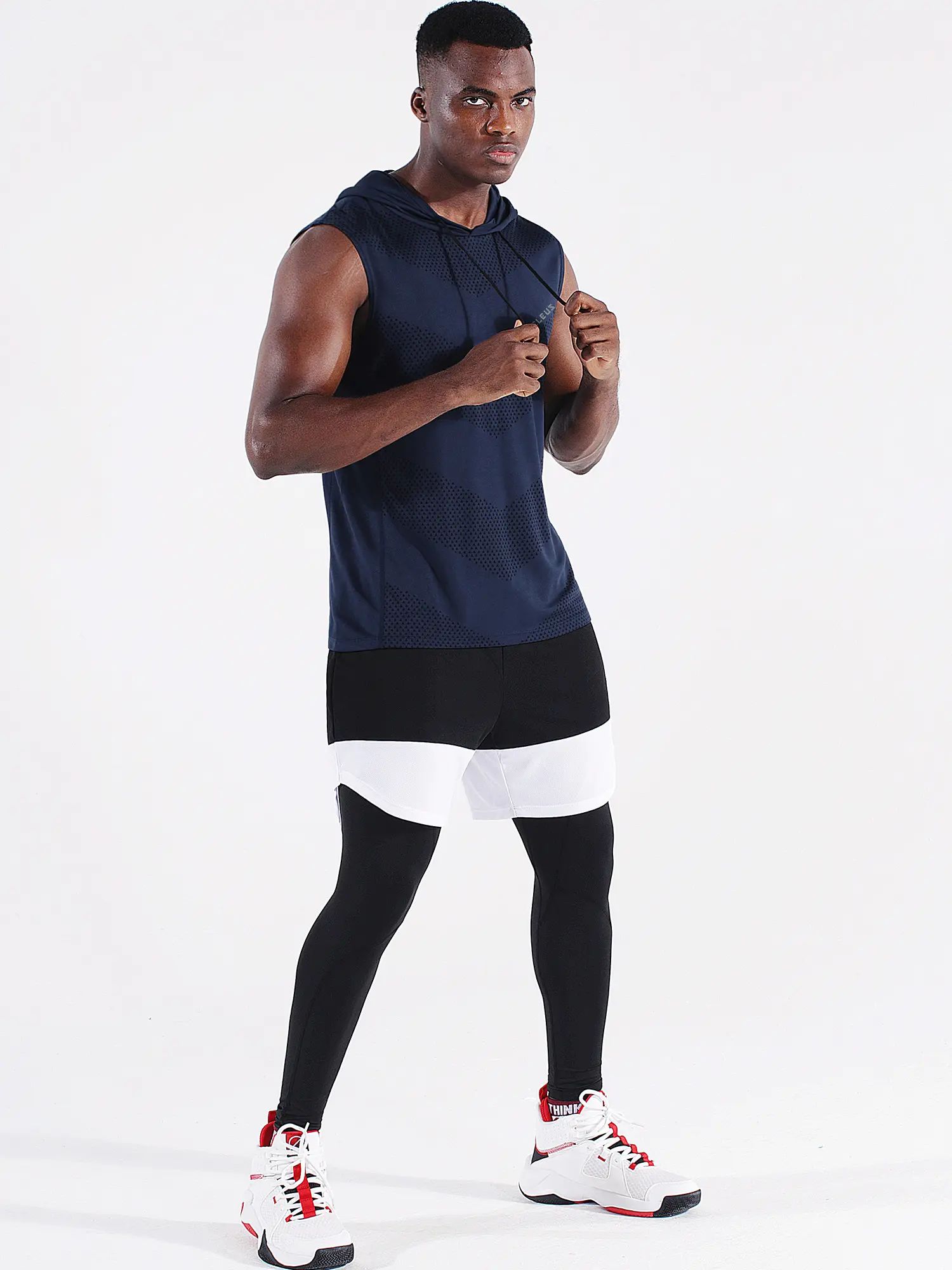 Men's Workout Clothes, Hooded Sleeveless Dry Fit Athletic Sports Vest for Running and Boxing