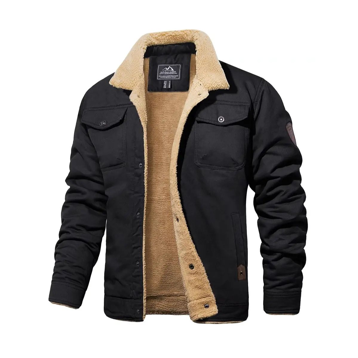 Men's Sherpa Lined Soft Fabric Longsleeves Winter Trucker Cargo Jacket