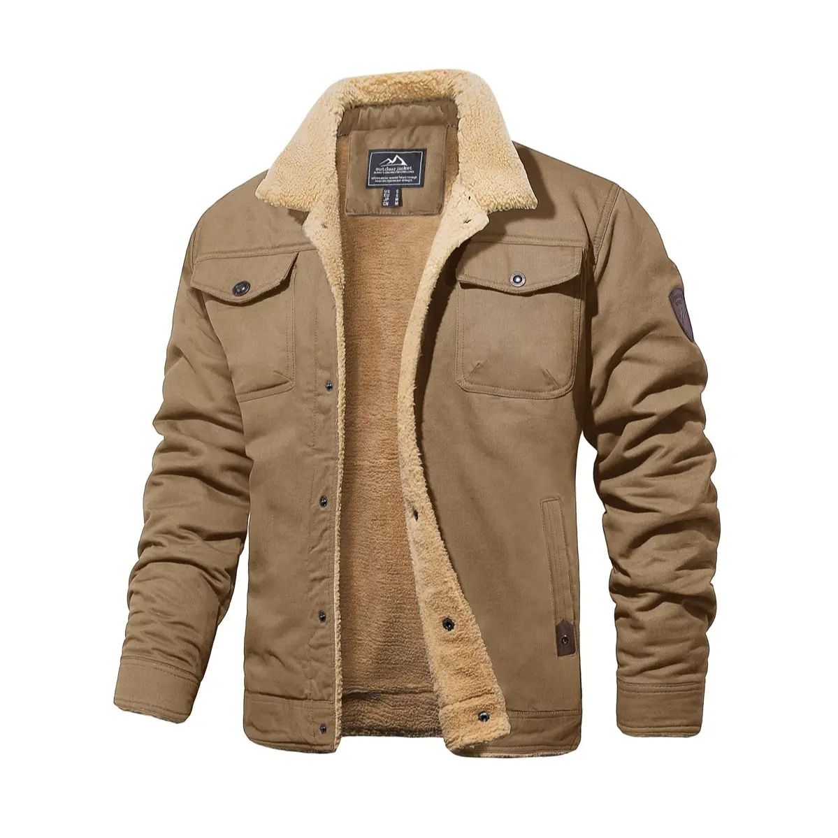 Men's Sherpa Lined Soft Fabric Longsleeves Winter Trucker Cargo Jacket