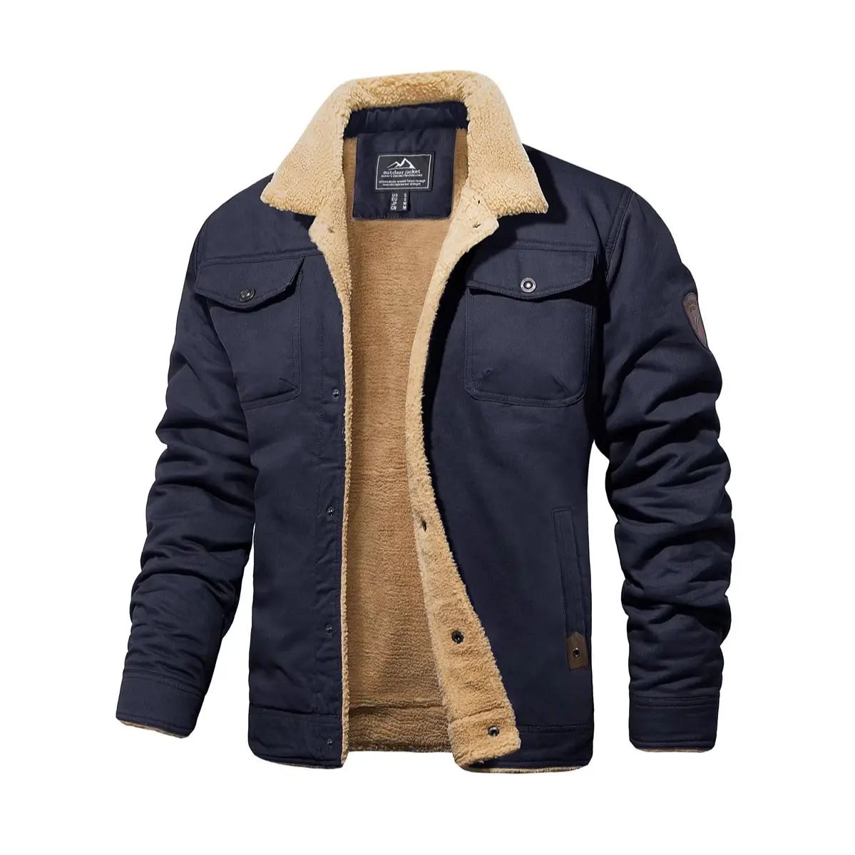 Men's Sherpa Lined Soft Fabric Longsleeves Winter Trucker Cargo Jacket