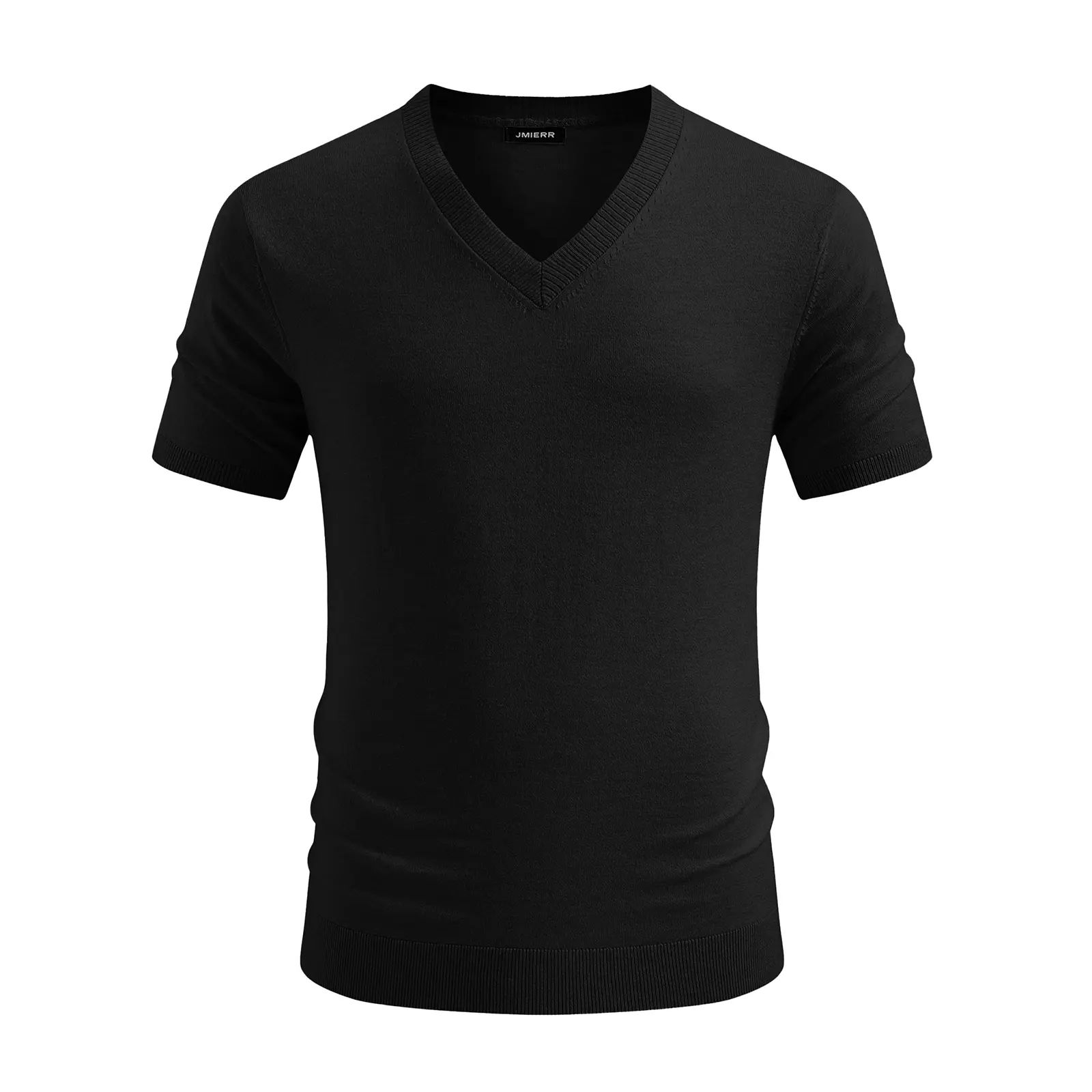 Men's Wool Blend Short Sleeve V-Neck Sweater Soft Textured Knit Pullover