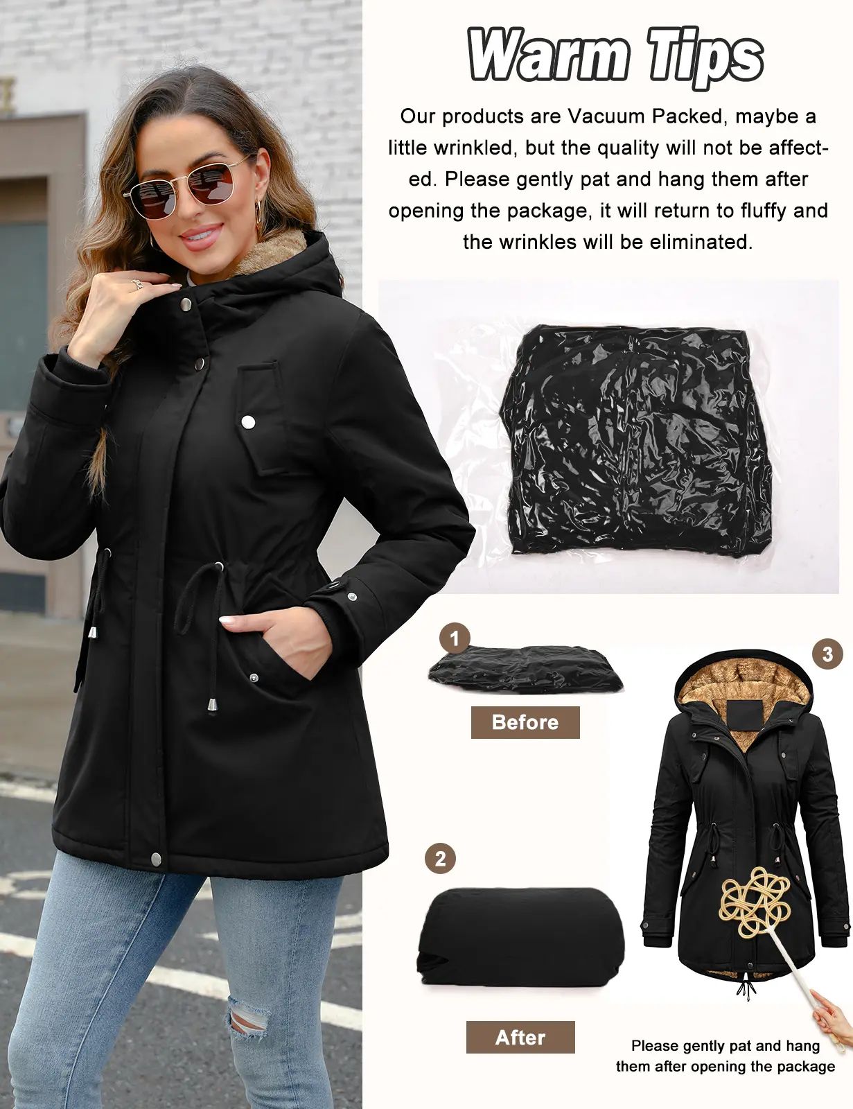 Women's Thick Fleece Waterproof Hooded Rain Jacket