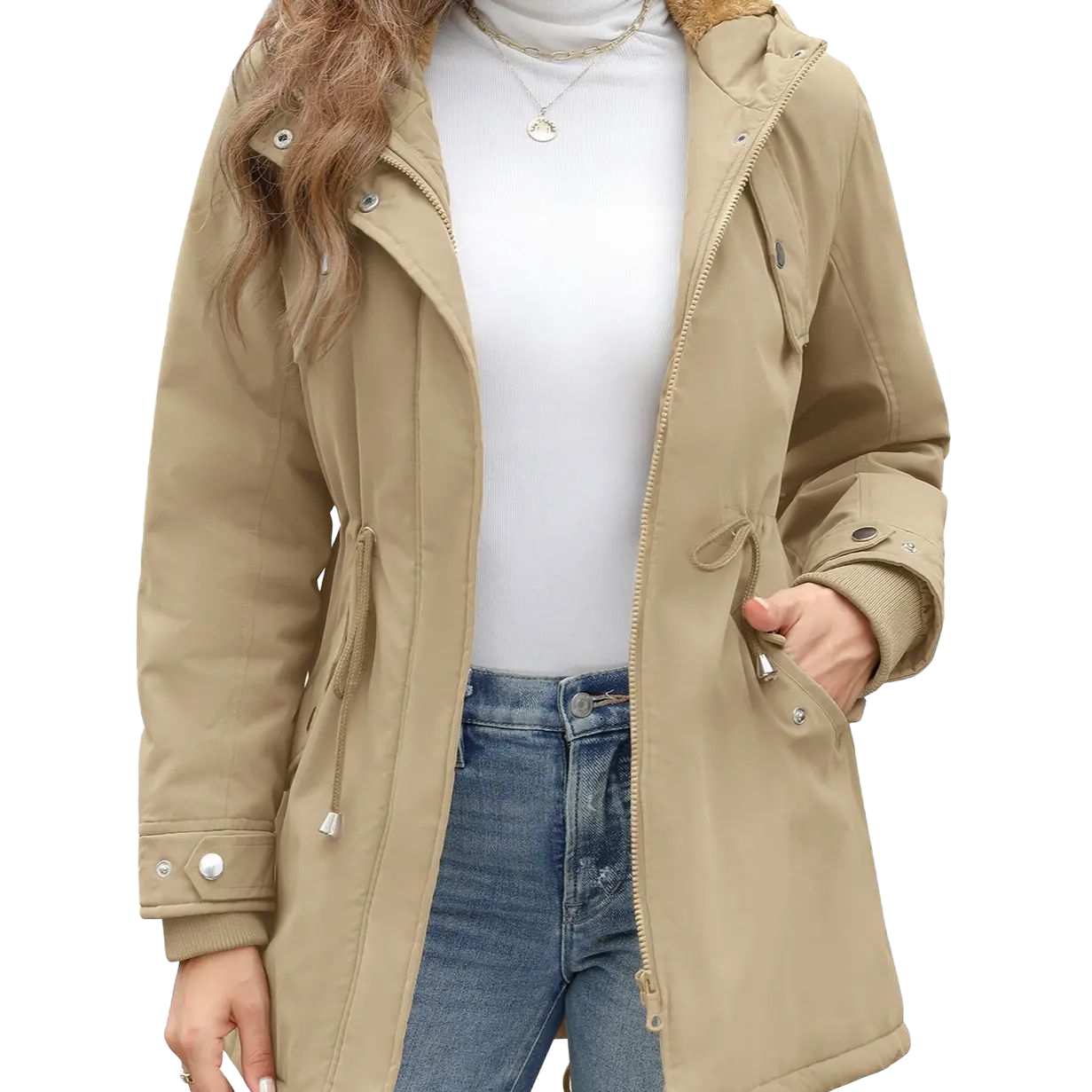 Women's Thick Fleece Waterproof Hooded Rain Jacket