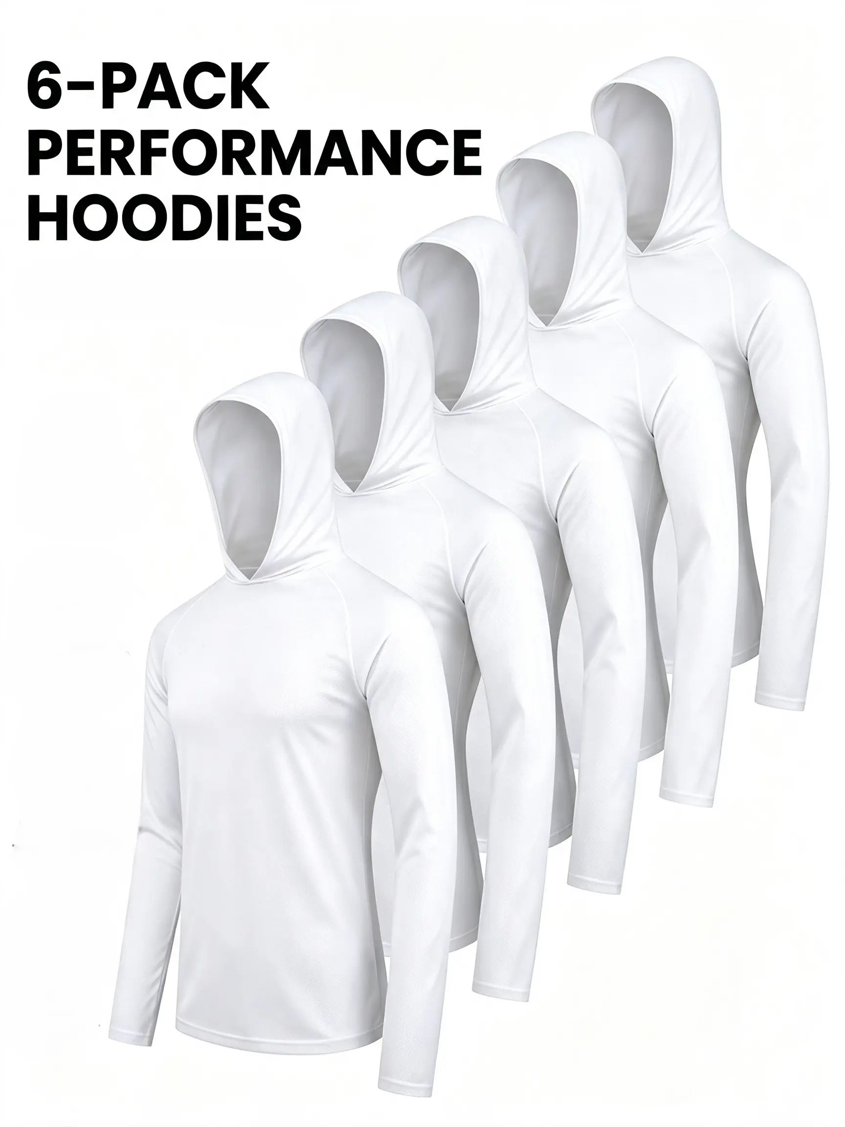 Men's 6-Pack Long-Sleeve Hooded Sun Shirts - Plain Hooded Tee