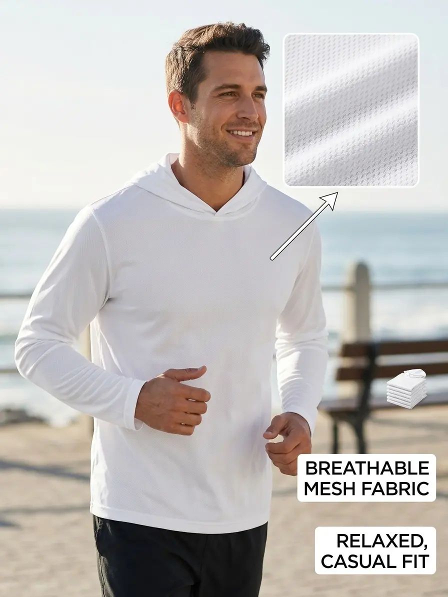 Men's 6-Pack Long-Sleeve Hooded Sun Shirts - Plain Hooded Tee