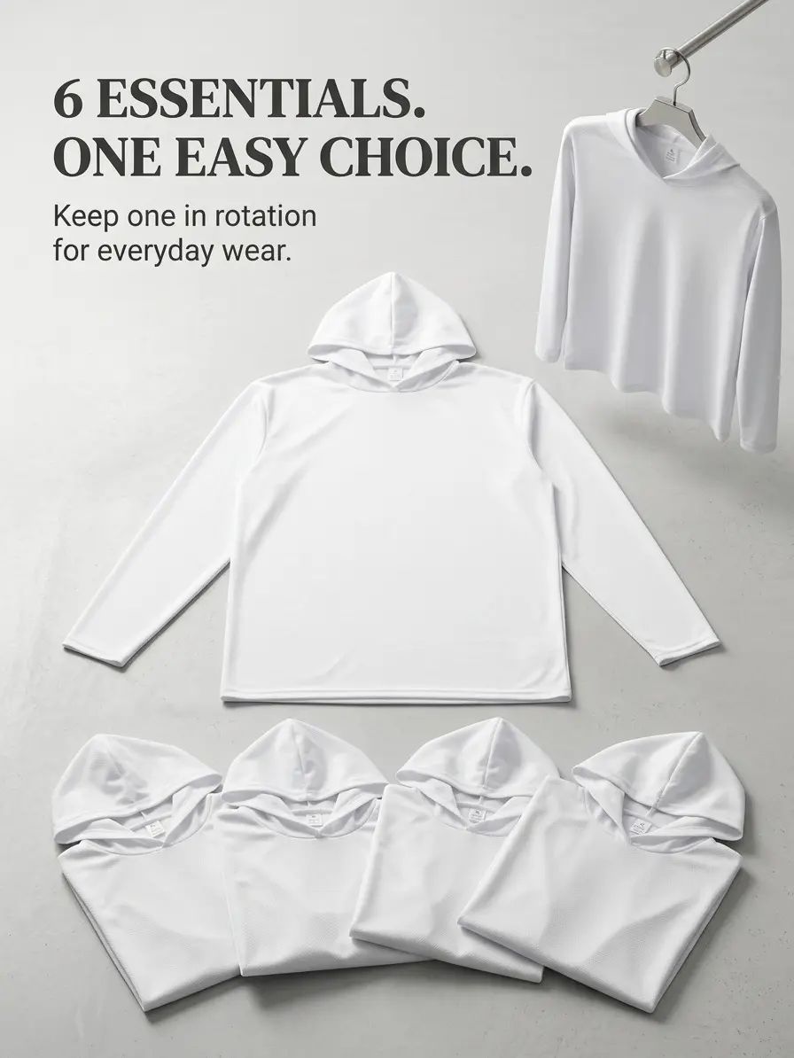 Men's 6-Pack Long-Sleeve Hooded Sun Shirts - Plain Hooded Tee
