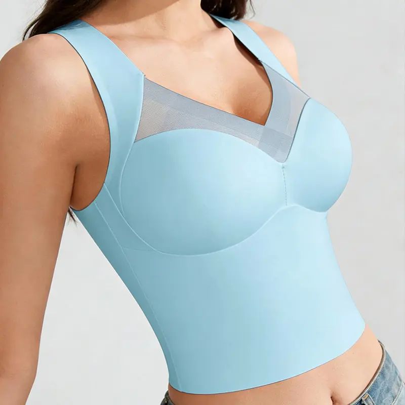 Women's Luxury Seamless Longline Bra | Sophisticated Mesh Plunge V-Neck Wirefree Bralette | Premium Smoothing Shapewear Crop Top with Built-In Support | Elegant Wide Strap Push Up Everyday Camisole | Invisible High-End Basics