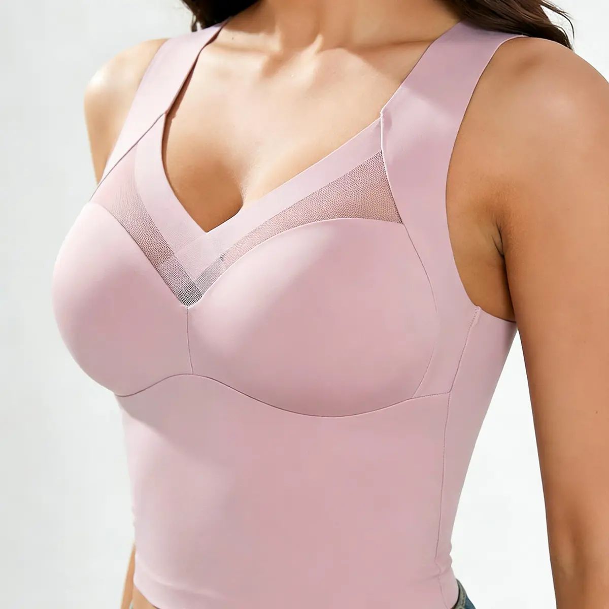 Women's Luxury Seamless Longline Bra | Sophisticated Mesh Plunge V-Neck Wirefree Bralette | Premium Smoothing Shapewear Crop Top with Built-In Support | Elegant Wide Strap Push Up Everyday Camisole | Invisible High-End Basics