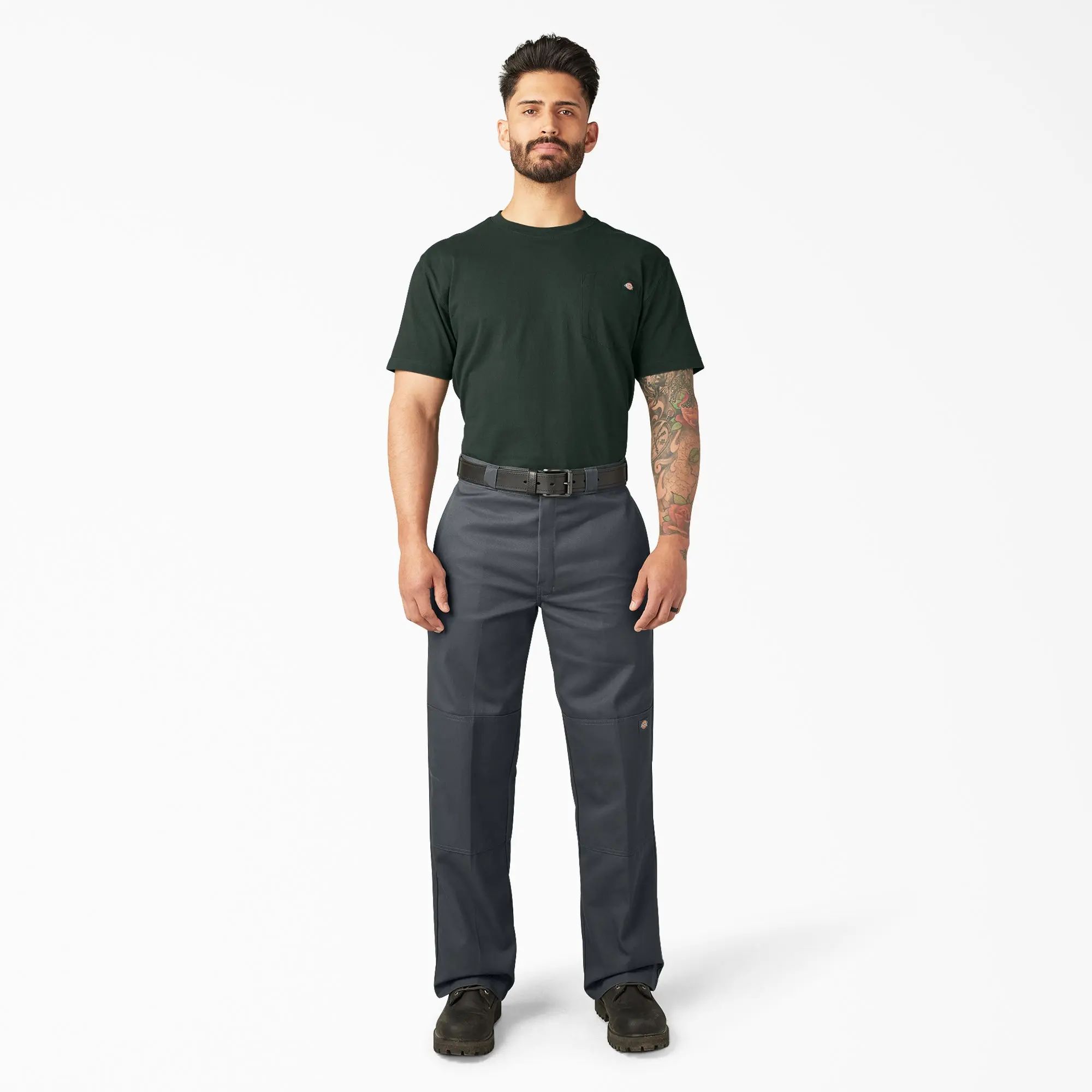 Men's Loose Fit Double Knee Work Pants, Reinforced Knees, Multi-Pocket Utility Fit, Workwear Street Style