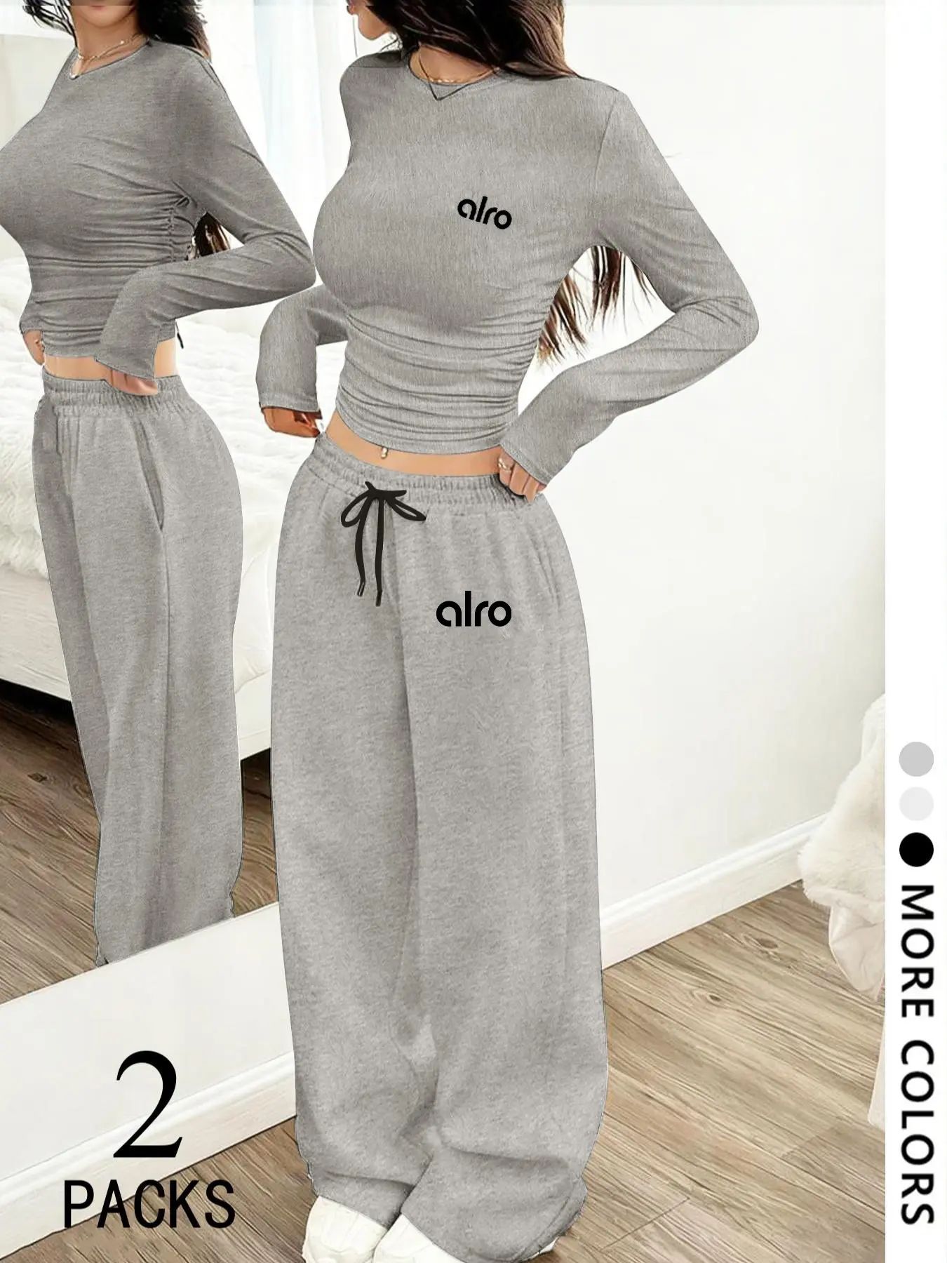 Women's Two-Piece Set, European Style Round Neck Long Sleeve Top, Straight Leg Pants, Comfortable Fabric.