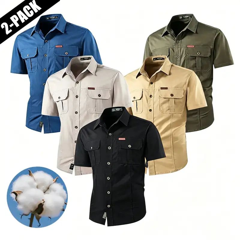 Summer outdoor casual short-sleeve work shirt with multiple pockets, lightweight design